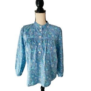 J Crew Fresco Blue Floral Cotton Popover Sz S